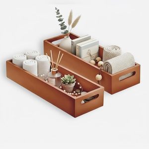 For Wood Decorative Tray Serving Organizer Rectangular <b>Storage</b> <b>Box</b> Side Handles Scandinavian Design Plant Art for Home - Product Image 1