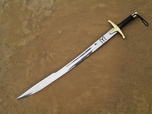 Espada Artesanal Portuguesa Ghazi de Acero Inoxidable con Cruz de Oro y Mango Negro, Hoja con Punta de Cuchillo - Product Image 4