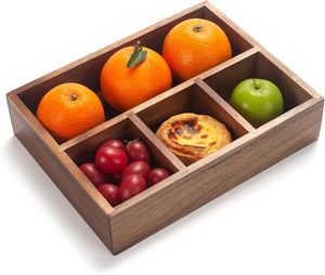 Pine Wood Compact 4 Divisions Tray Sections Holder for Tea Bags Coffee Packets Sugar Sweeteners and <b>Small</b> Packets - Product Image 5