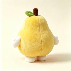 Linda muñeca de pera de peluche personalizada con brazos y piernas blancas, suave y gorda, de color amarillo, con cara sonriente y hoja. - Product Image 3