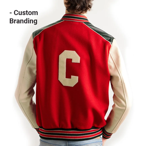 Veste universitaire rouge pour homme, style preppy, mélange de laine et de coton, lettre C brodée sur le devant, col rabattu, coupe classique, vêtement d'automne - Product Image 4