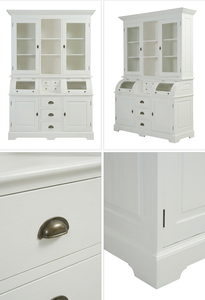 Elegant Giordano Cabinet Premium Solid Wood White Dresser with Roll-Top Glass Doors and Apothecary Drawers for Living - Product Image 5