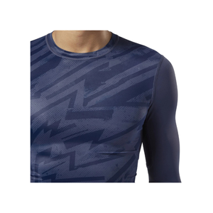 Camiseta Deportiva de Manga Larga para Hombre, Cuello Redondo, Tejido de Punto, Secado Rápido, Corte Ajustado, con Estampado Geométrico, Color Azul - Product Image 6