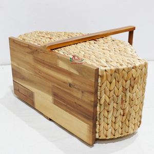 Water Hyacinth Storage Basket with Wooden Handle <b>Rustic</b> Design for <b>Wardrobe</b> Organization Multifunction - Product Image 3