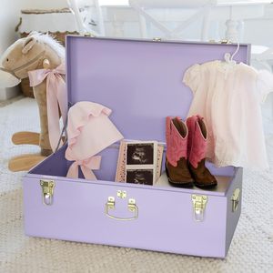 Lilac Purple Decorative Metal Trunk Set Vintage Style <b>Keepsake</b> Storage <b>Boxes</b> with Polished Gold Latches for Bedroom and Nursery - Product Image 3