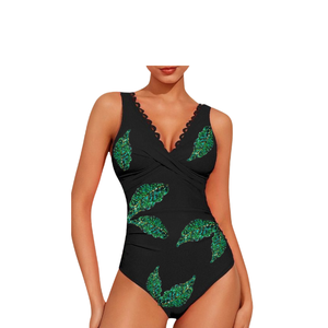 Traje de baño de una pieza en oferta con ribete de perlas y caballito de mar bordado en contraste, traje de baño, ropa de playa - Product Image 5