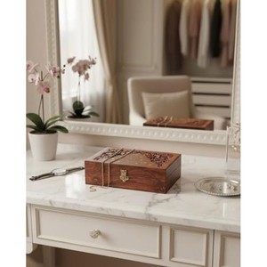 Handcrafted Walnut Wood Jewelry Box with Brass Marquetry Inlay - Wholesale - Product Image 3