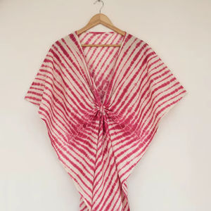 Precioso Vestido Kaftán de Algodón Ecológico con Tie-Dye para Mujer, Cuello en V, Largo, Estilo Bohemio Informal, Hecho a Mano, Transpirable, con Bordado - Product Image 1