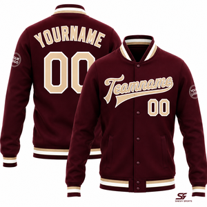 SINEWY SPORTS <b>Men's</b> Maroon Varsity <b>Jacket</b> Custom Name Number Preppy Style Button Front College Baseball Team <b>Jacket</b> - Product Image 1
