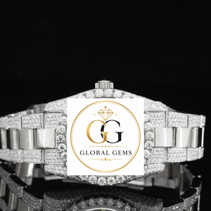 Reloj de pulsera personalizado para hombre, de acero inoxidable, con diamantes cultivados en laboratorio, chapado en oro blanco, movimiento mecánico automático ETA, 20 mm, analógico, resistente al agua, con cristal - Product Image 3