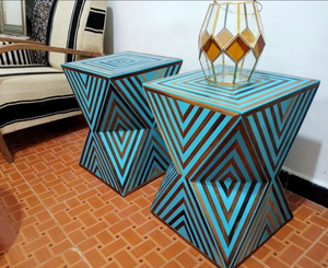 <b>Bedside</b> Market Price Sale Luxury Bone Inlay Wood and Resin Side <b>Table</b> Bone Inlay Stool Floral Bone Inlay for Living Room Product - Product Image 5