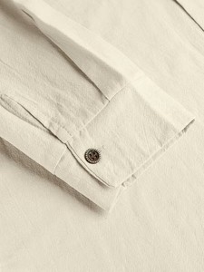 Stand-<b>up</b> Collar Casual Shirt-Breathable Linen/Cotton Fabric Sophisticated Mature Look - Product Image 5