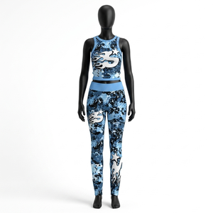 300 GSM Premium Poly Spandex Sleeveless T <b>Shirt</b> Pant Set Camo <b>Flame</b> Print Custom Embroidery Logo Wear Women's Sets - Product Image 5