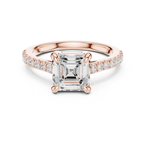 Bague de fiançailles en or rose avec diamant taille émeraude, pavé de diamants, solitaire, pour femme - Product Image 2