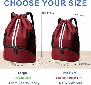 Red Canvas <b>Drawstring</b> <b>Backpack</b> with Mesh Side Pockets and Zippered Bottom Compartment 30-40L for Gym Sports Travel - Product Image 5