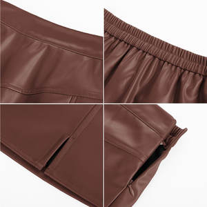 Minifalda de piel sintética para mujer, cintura alta, línea A, con abertura, para ocasiones informales, trabajo, club, fiesta, noche. - Product Image 5
