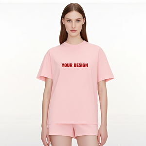 Camiseta de Algodón Rosa para Mujer, Cuello Redondo, Corte Holgado, Informal, Manga Corta, Estampado de Letras, para Primavera/Verano - Product Image 1