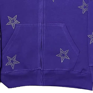 Sudadera con capucha con cremallera personalizada al por mayor, estilo Y2K, con estrellas de diamantes de imitación, para hombre, streetwear, morada, oversize, con gráfico de cristal, unisex, con logo - Product Image 4
