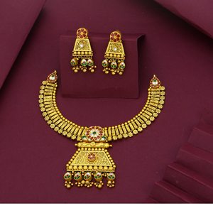 Collar tradicional de oro con diseño de templo antiguo, pendientes con colgante de piedras coloridas, joyería nupcial para mujer - Product Image 1