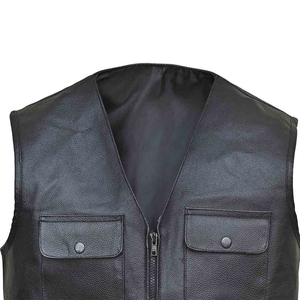 Gilet de motard en cuir noir pour homme, sans manches, fermeture éclair sur le devant, col mandarin, imperméable, respirant, style moto - Product Image 3