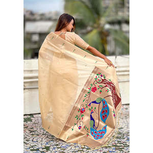 Sari de Noche Tejido con Organza, Paithani y Zari de Elite Weaves, 450g - Product Image 5