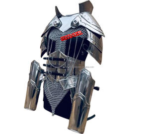 Medieval Gorget Pauldron cintura armadura Chainmail Caballero armadura guardia cuero tira corsé plata señora armadura traje acero disfraz - Product Image 1