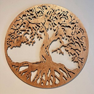 Decoración de Pared de Madera de Acacia Hecha a Mano con Diseño del Árbol de la Vida - Arte Rústico de Madera Marrón - Product Image 4