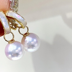 Boucles d'oreilles de luxe en argent pur avec perle d'eau douce naturelle, petite ampoule Aurora 6-7, lumière extrêmement intense, lumière impeccable - Product Image 2
