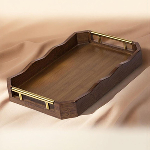 Bandeja de Madera Rústica Ecológica Personalizada, Bandeja de Madera de Acacia con Asa de Metal Negra, Bandejas de Almacenamiento - Product Image 3