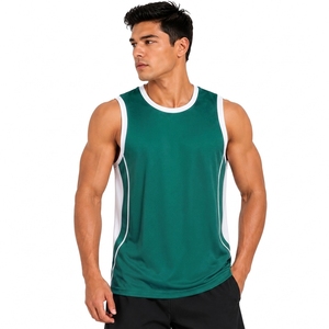 Unisex Green Sleeveless Crew Neck Basketball Tank <b>Top</b> Moisture Wicking Regular Fit Solid Color Polyester Mesh Fabric Custom Team - Product Image 1