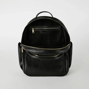 Minimalist Black Genuine Leather <b>Laptop</b> <b>Backpack</b> with Zipper Closure and Shoulder Straps for Daily Use - Product Image 3