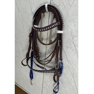 Conjunto de Brida para Caballo de PVC Marrón y Azul con Tachuelas Metálicas Biothene, Cabezalera y Correa de Nariz con Riendas a Juego, Impermeable, en 4 Tamaños - Product Image 2