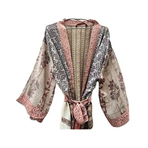 Kimono de seda satinada Vintage elegante para mujer, ropa de playa larga de verano con cierre de cordón, ropa de dormir de retazos hecha de seda - Product Image 4