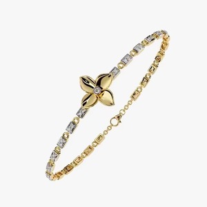 Bracelet pour femme au design personnalisé, plaqué or, en forme de fleur à quatre pétales, serti de diamants Moissanite, bracelet tennis floral - Product Image 3