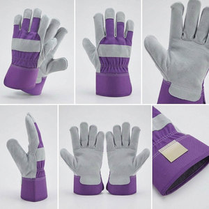 Best Cowhide Split Leather Working <b>Gloves</b> & Fleece Lining Inside Hand Protection With Drilled Cotton Back & <b>Long</b> Rubberized Cuff - Product Image 4