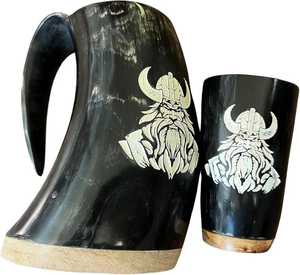 Taza de Cuerno Vikinga de Alta Calidad con Diseño Único y Logotipo, Taza para Beber de Cuerno de Búfalo Tallada a Mano, Artículo Decorativo para Exportación en India - Product Image 4