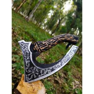 Hache de chasse et de camping artisanale en acier au carbone, couteau de cuisine et coupe-pizza d'extérieur, logo personnalisé - Product Image 4