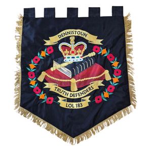 Bannière de la loge pour les défenseurs de la vérité de Dennistoun, numérotée spécifiquement LOL 183. Ce type de bannières brodées - Product Image 1