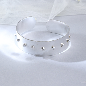 Silver Plated <b>Copper</b> Alloy Cuff <b>Bracelet</b> with Ball Studs Geometric Bohemia Style Women's Party Jewelry - Product Image 2