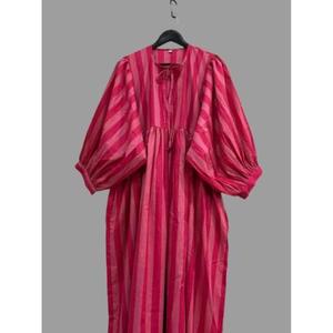 High Quality Solid Red Maxi <b>Dress</b> Puff Sleeves Halter Neck Regular Fit Casual Summer Wear Knitted 100% Cotton Fabric Natural - Product Image 4