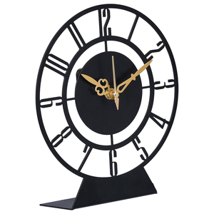 Reloj de Mesa Moderno de Metal Negro con Esfera de Esqueleto, Manecillas Doradas y Diseño de Números Romanos, Reloj Decorativo Independiente para Hogar u Oficina - Product Image 5