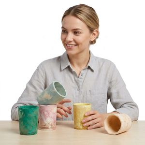 Ensemble de gobelets en résine faits à la main Aqua Swirl Swill Patten Logo, à paroi simple, compatibles lave-vaisselle, design moderne, pour la maison, les fêtes, les cadeaux, unisexe - Product Image 1