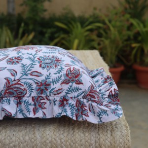 Handmade Square <b>Block</b> Print Boho Frill Cotton Cushion Cover for <b>Bed</b> Hotel & Home Decor-Eco-Friendly - Product Image 5