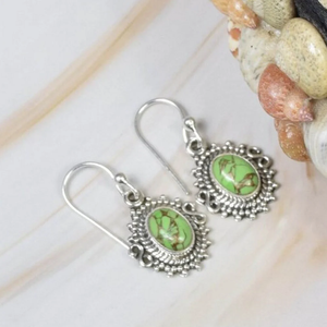 Green Turquoise 925 Sterling <b>Silver</b> <b>Earrings</b> Handmade Boho Jewelry for Women Fine <b>Stud</b> <b>Earrings</b> - Product Image 3