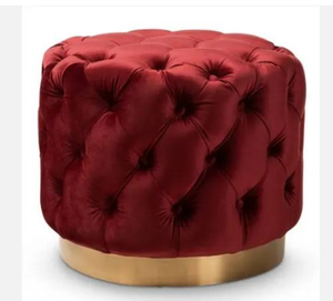Indian Factory Customized <b>Round</b> Ottoman <b>Pouf</b> with Gold Metal Steel Base Fabric Chair Stool Modern Home Furniture - Product Image 1