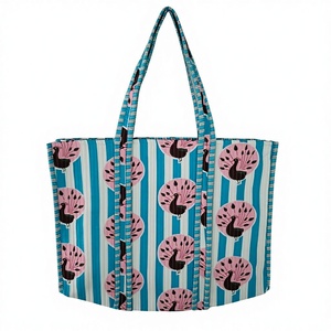 กระเป๋าผ้าฝ้ายพิมพ์ลายนกยูงความจุขนาดใหญ่กระเป๋าช้อปปิ้งแบบใช้ซ้ำได้เป็นมิตรกับสิ่งแวดล้อมกระเป๋าถือผู้หญิงขายส่ง - Product Image 2