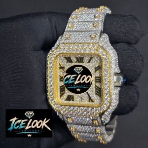 ICELOOK JEWELRY ผู้ชายหรูหราทองนาฬิกาสี่เหลี่ยมผืนผ้า 40 มม. อะนาล็อกควอตซ์หน้าปัดแซฟไฟร์เรืองแสงสายสแตนเลสคุณภาพสูง - Product Image 3