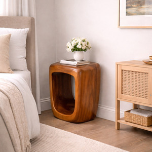 Home Living Solid Suar Wood Rounded Frame Suar Wood <b>Stool</b> with Shelves Smooth Finish for Living Room Bedroom Hotel Furniture B2B - Product Image 4