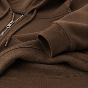 Sweat à capuche pour homme à coupe classique, marron, entièrement zippé, en molleton de coton, avec lettres brodées style universitaire, poche kangourou, streetwear d'hiver, marque privée - Product Image 4