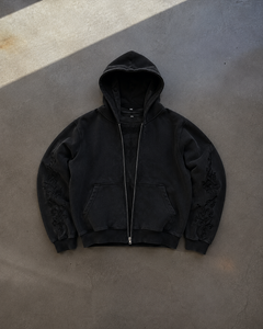 Washed <b>Black</b> Pullover Hoodie <b>Men</b> Oversized Streetwear Contrast Hood Lining Sleeve Stripe Detail Heavyweight <b>Fleece</b> 100% Cotton - Product Image 5